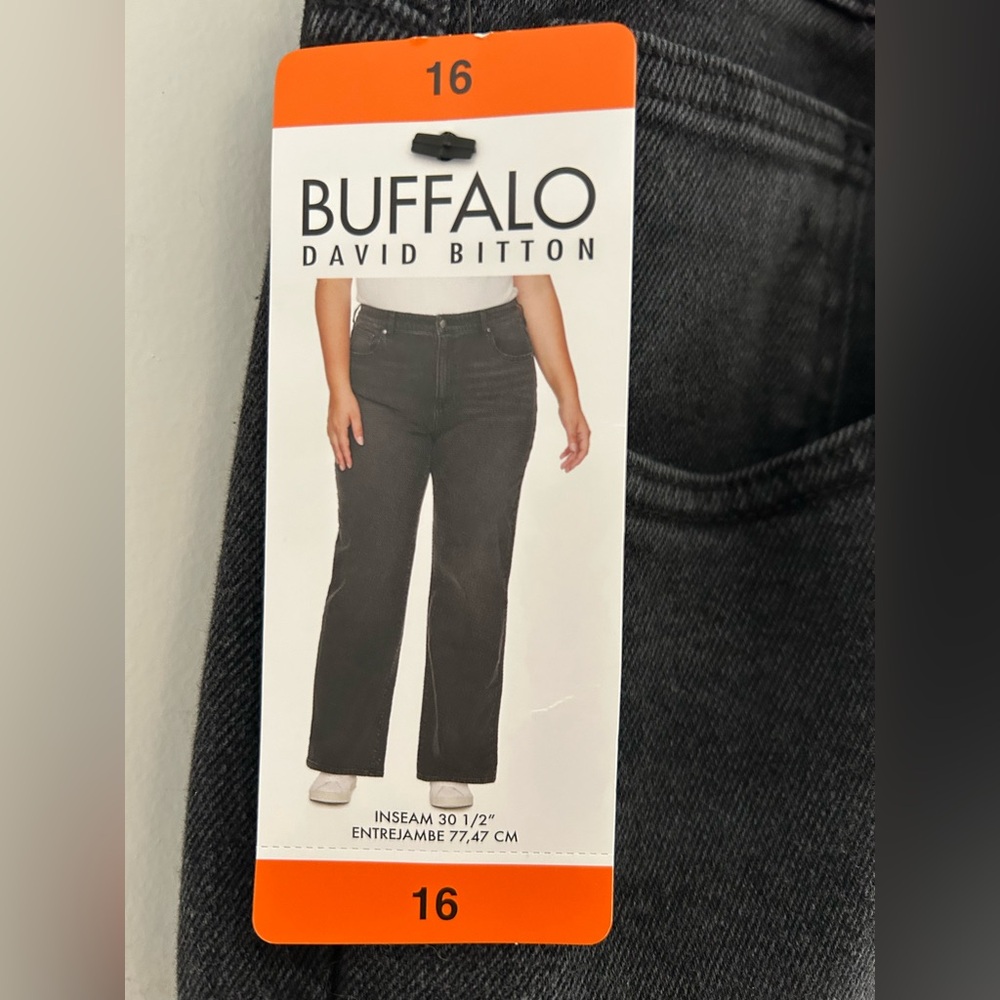 BUFFALO David Bitton Black Denim High Waisted Wide Leg Jeans size 16 NEW